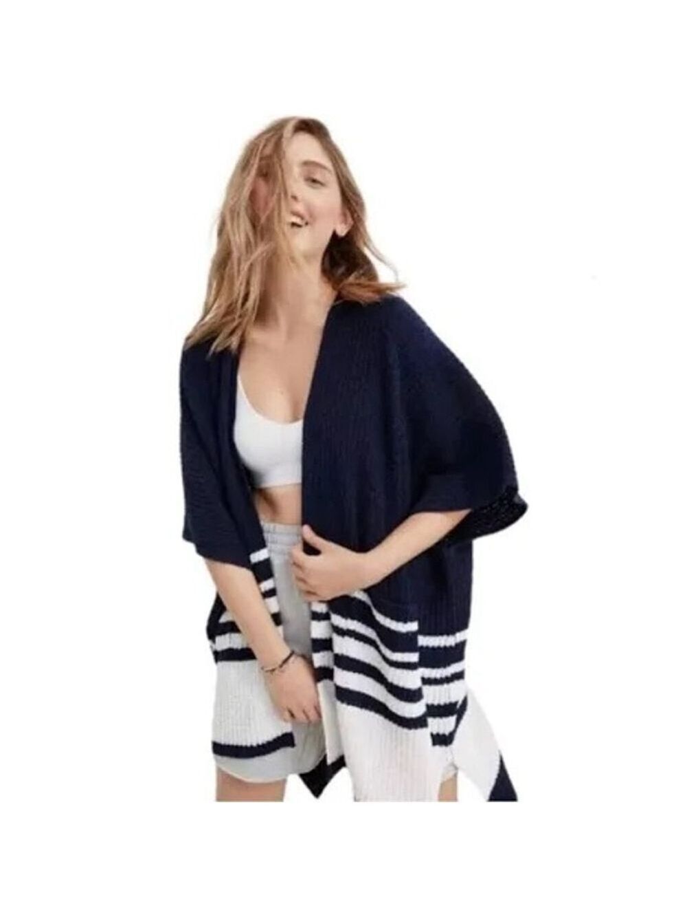 Aerie Navy & White Striped Cardigan Size M (oversized) OSFM NWT